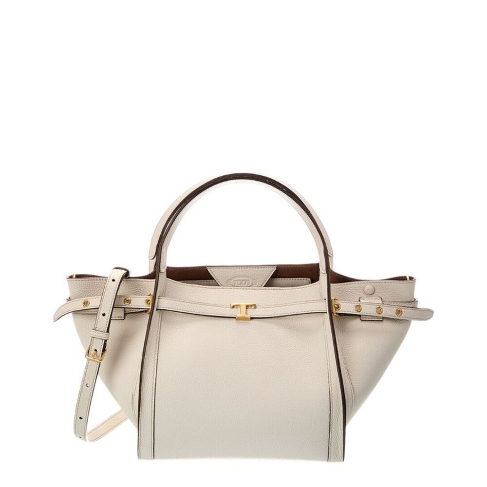 Tod's Logo Small Leather Tote, White